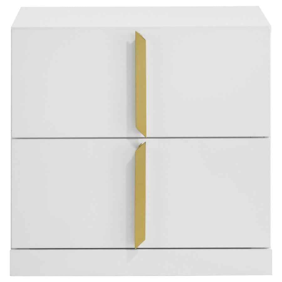 Ines 2-drawer Nightstand Bedside Table White High Gloss