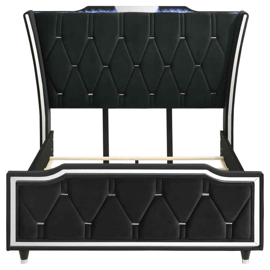 Lorient Queen LED Upholstered Wingback Bed Black