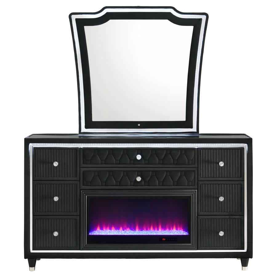 Lorient 8-drawer LED Flame Box Dresser and Mirror Black