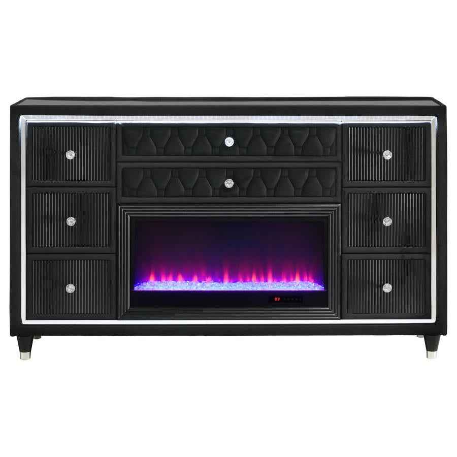 Lorient 8-drawer LED Bedroom Flame Box Dresser Black