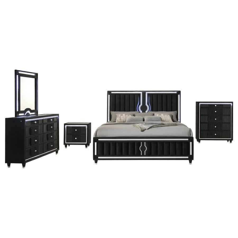 Ravenne 5-piece Velvet Upholstered Eastern King LED Bedroom Set Black