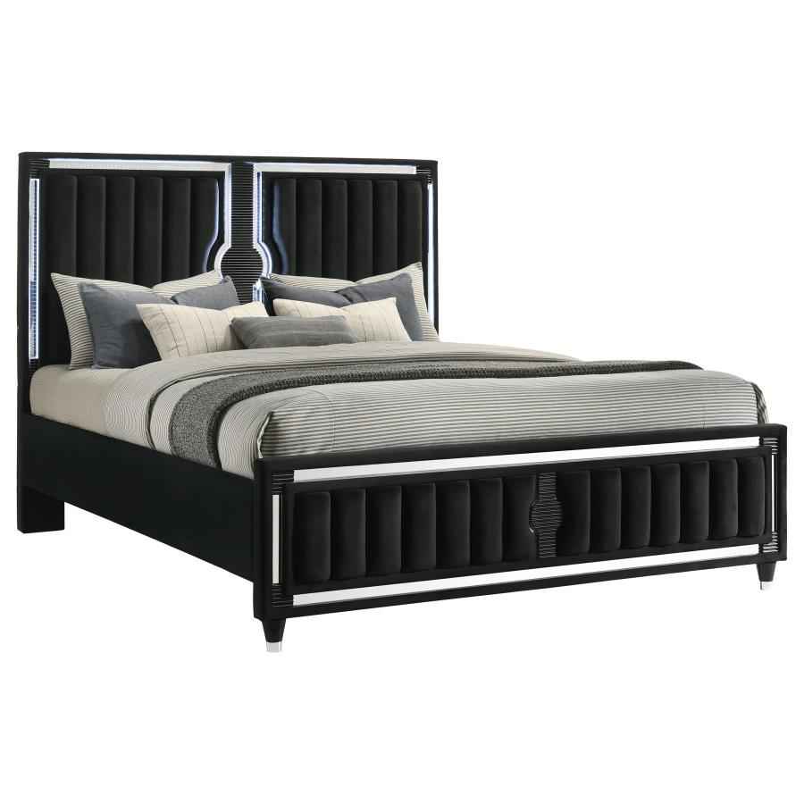 Ravenne Velvet Upholstered California King LED Panel Bed Black