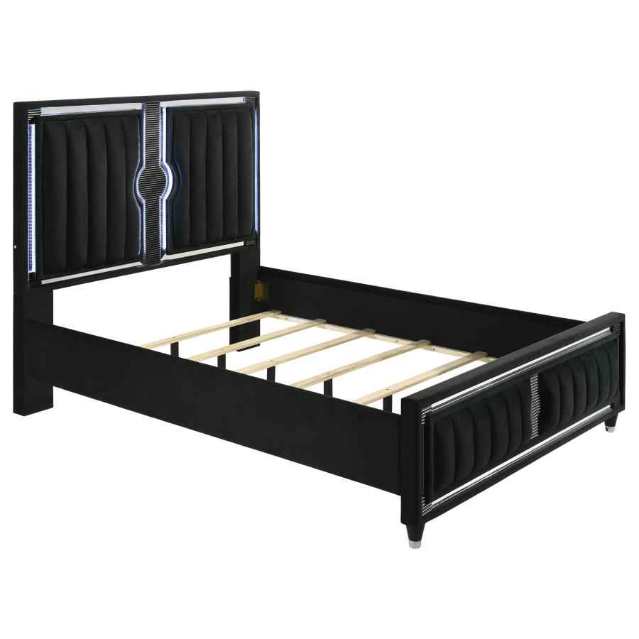 Ravenne 5-piece Velvet Upholstered Queen LED Bedroom Set Black