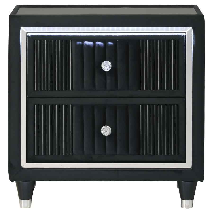 Ravenne 2-drawer Velvet Upholstered LED Nightstand with USB Black
