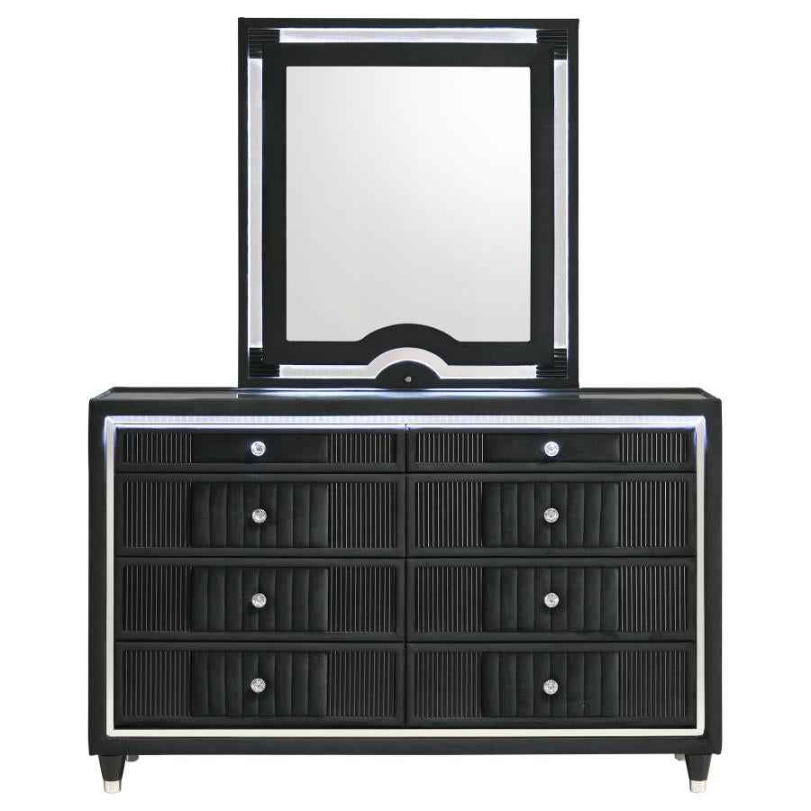 Ravenne 8-drawer Velvet Upholstered LED Dresser and Mirror Black