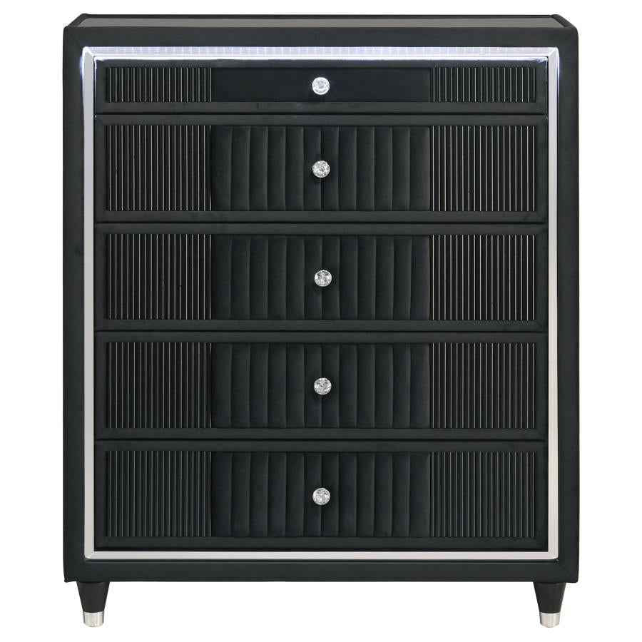 Ravenne 5-drawer Velvet Upholstered LED Chest of Drawers Black