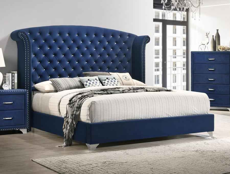 Melody Upholstered Queen Wingback Bed Pacific Blue
