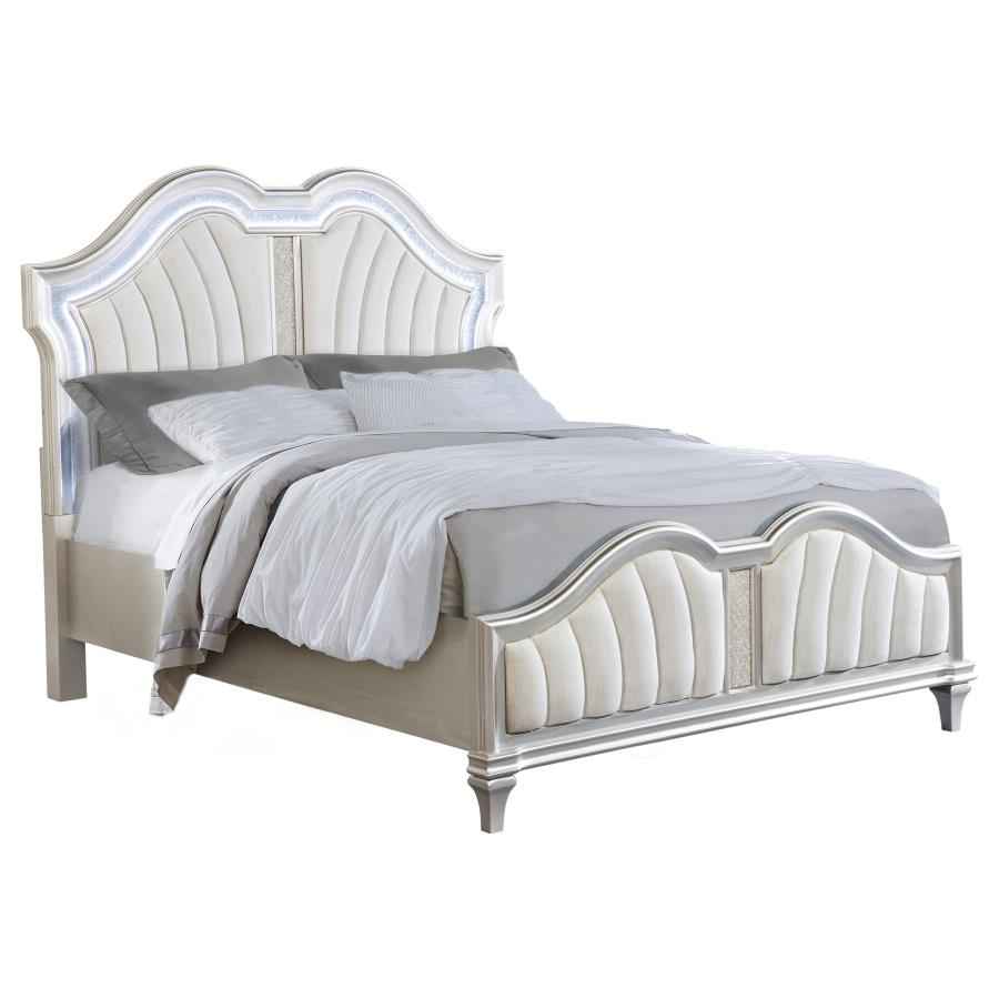 Evangeline Wood Queen LED Panel Bed Silver Oak - Home & Sleep Outlet