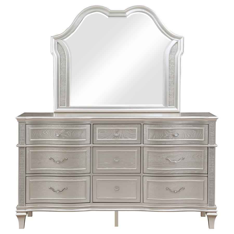 Evangeline 9-drawer Dresser with Mirror Silver Oak - Home & Sleep Outlet