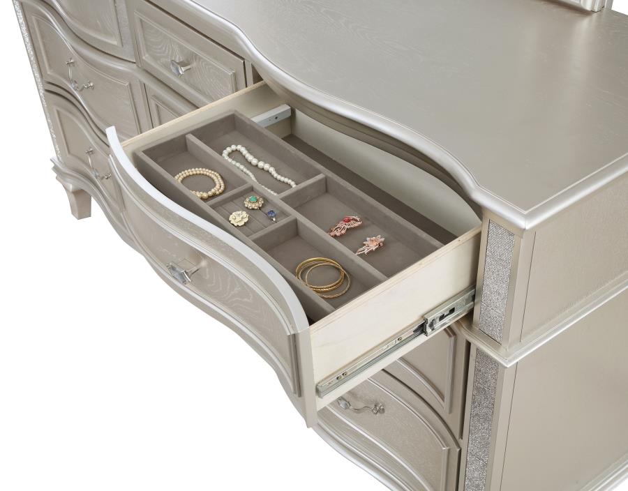 Evangeline 9-drawer Dresser with Mirror Silver Oak - Home & Sleep Outlet
