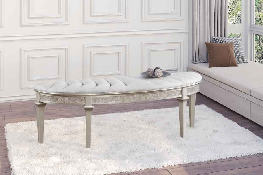 Evangeline Curved Fabric Upholstered Bench Silver Oak - Home & Sleep Outlet