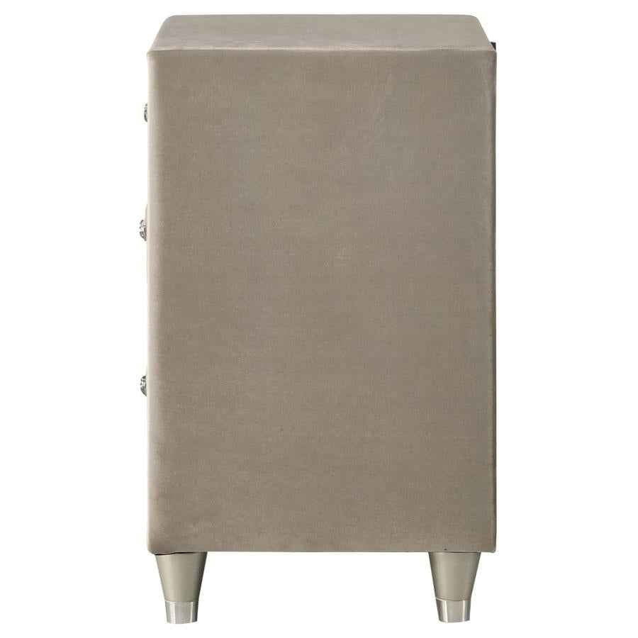 Antonella Upholstered 3-drawer Nightstand Ivory and Camel