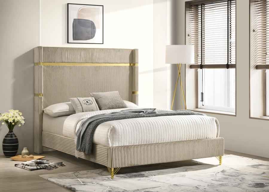 Lucia 61-inch Upholstered Eastern King Wingback Bed Beige - Home & Sleep Outlet