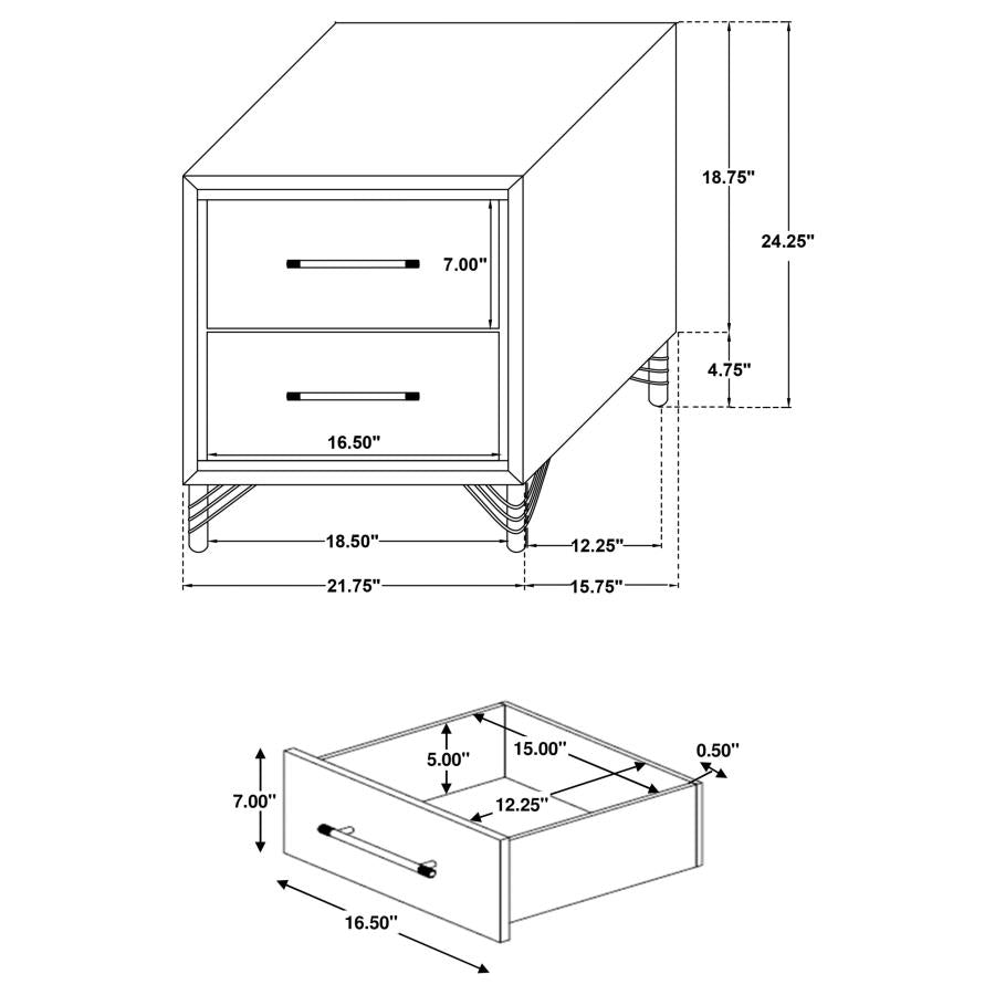Lucia 2-drawer Nightstand Bedside Table White - Home & Sleep Outlet