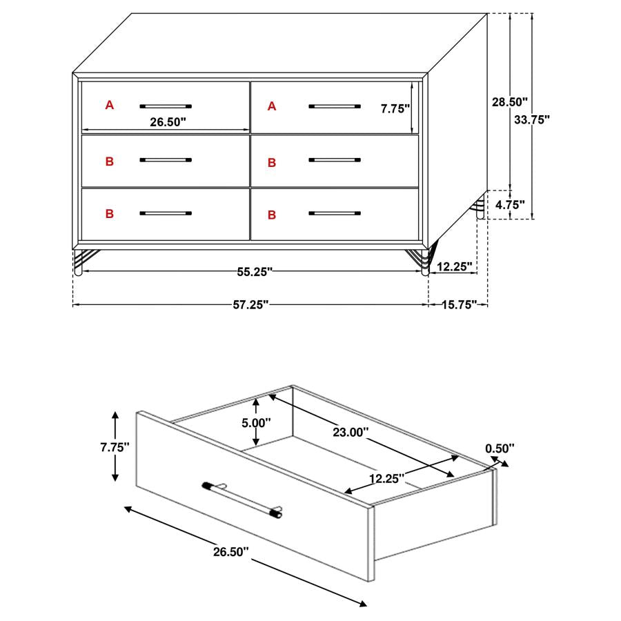 Lucia 6-drawer Dresser Cabinet White - Home & Sleep Outlet