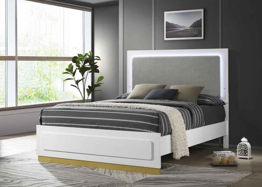 Caraway Wood Queen LED Panel Bed White - Home & Sleep Outlet