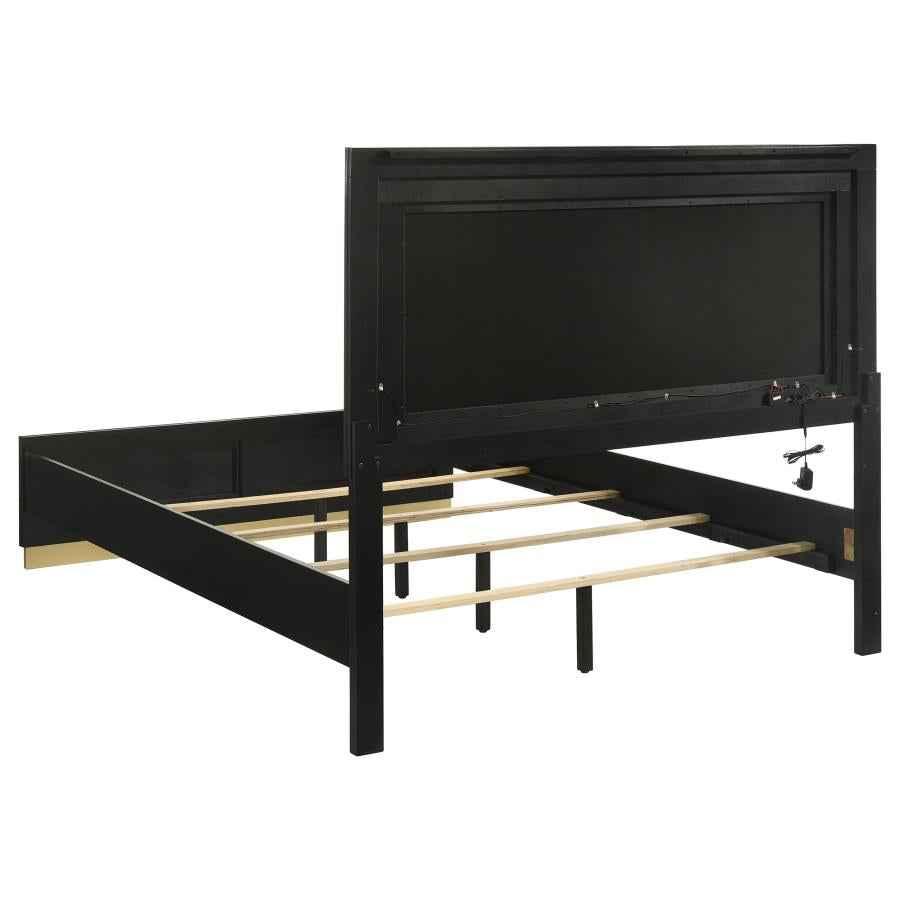 Caraway Wood Queen LED Panel Bed Black - Home & Sleep Outlet