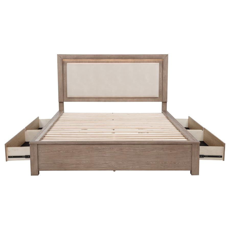 Kenora 56-inch Eastern King LED Storage Bed Barley Brown