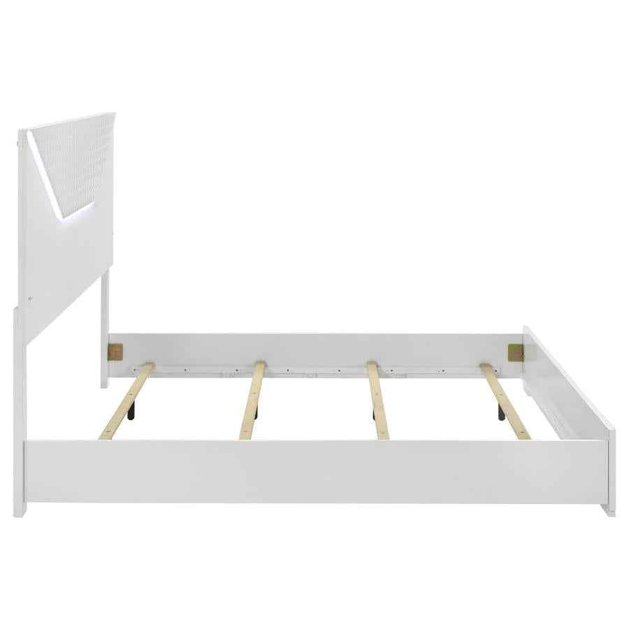 Ives Eastern King Panel Bed LED Headboard White High Gloss