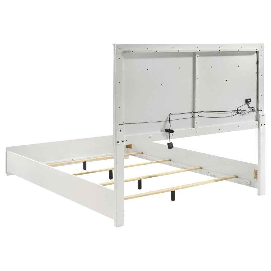Ives Queen Panel Bed LED Headboard White High Gloss
