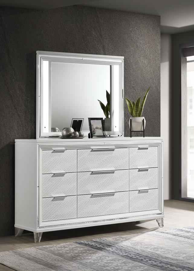 Marmore 9-drawer Dresser and LED Mirror White