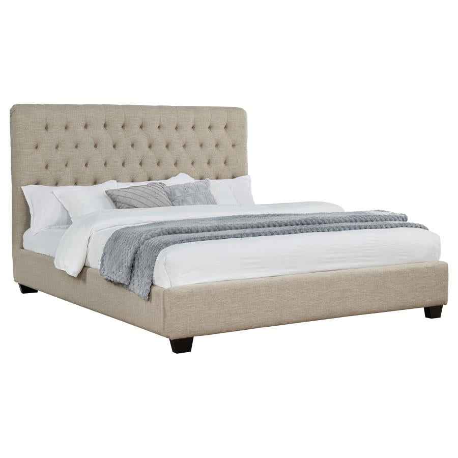 Chloe Upholstered California King Panel Bed Oatmeal