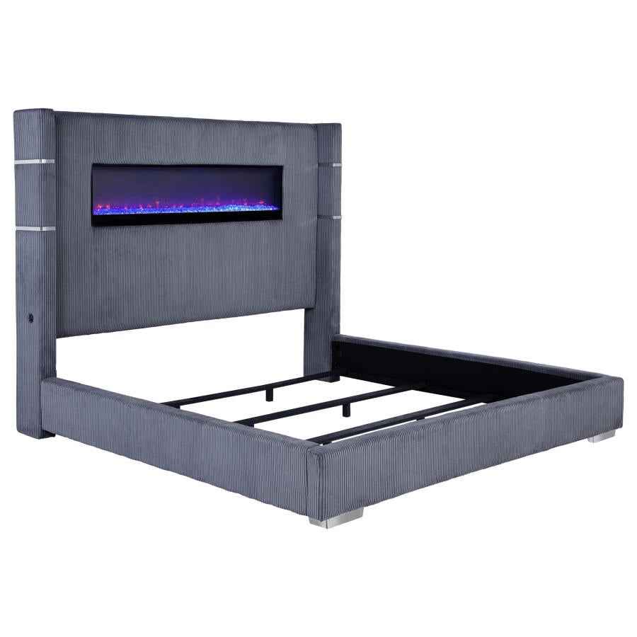 Tisdall Upholstered Eastern King Flame Visualizer Bed Grey