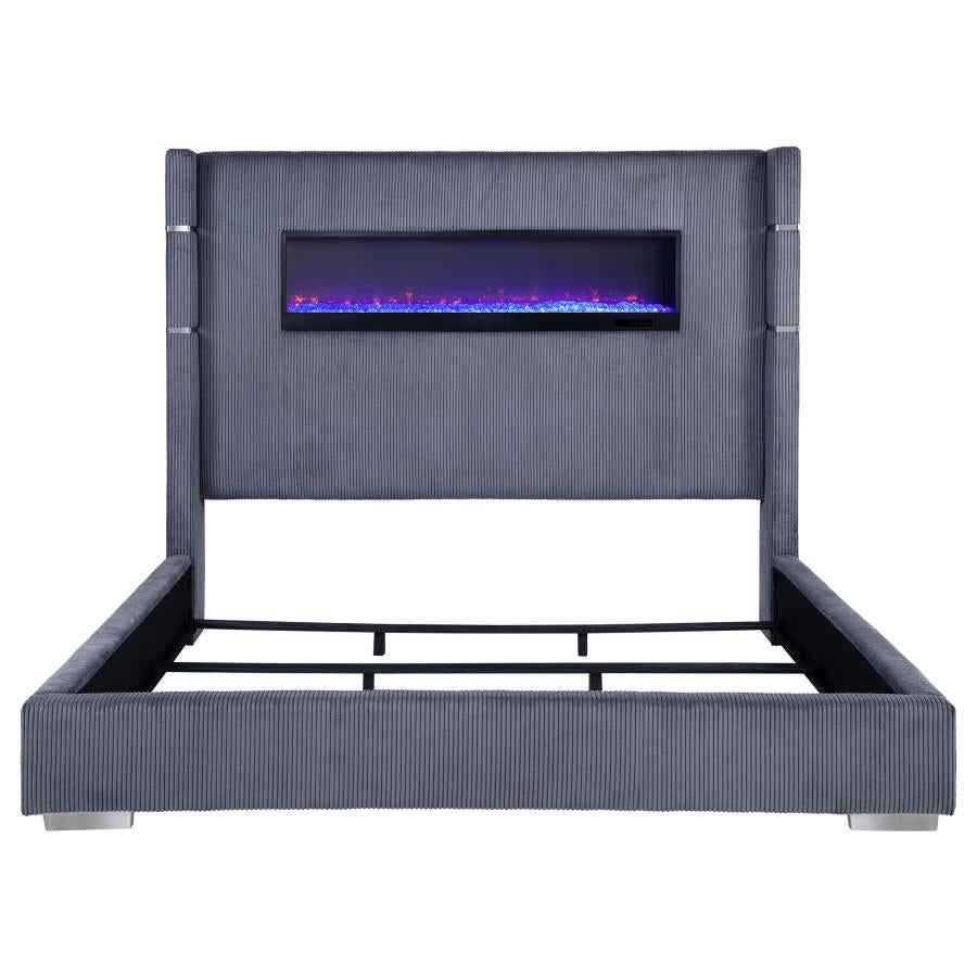 Tisdall Upholstered Eastern King Flame Visualizer Bed Grey
