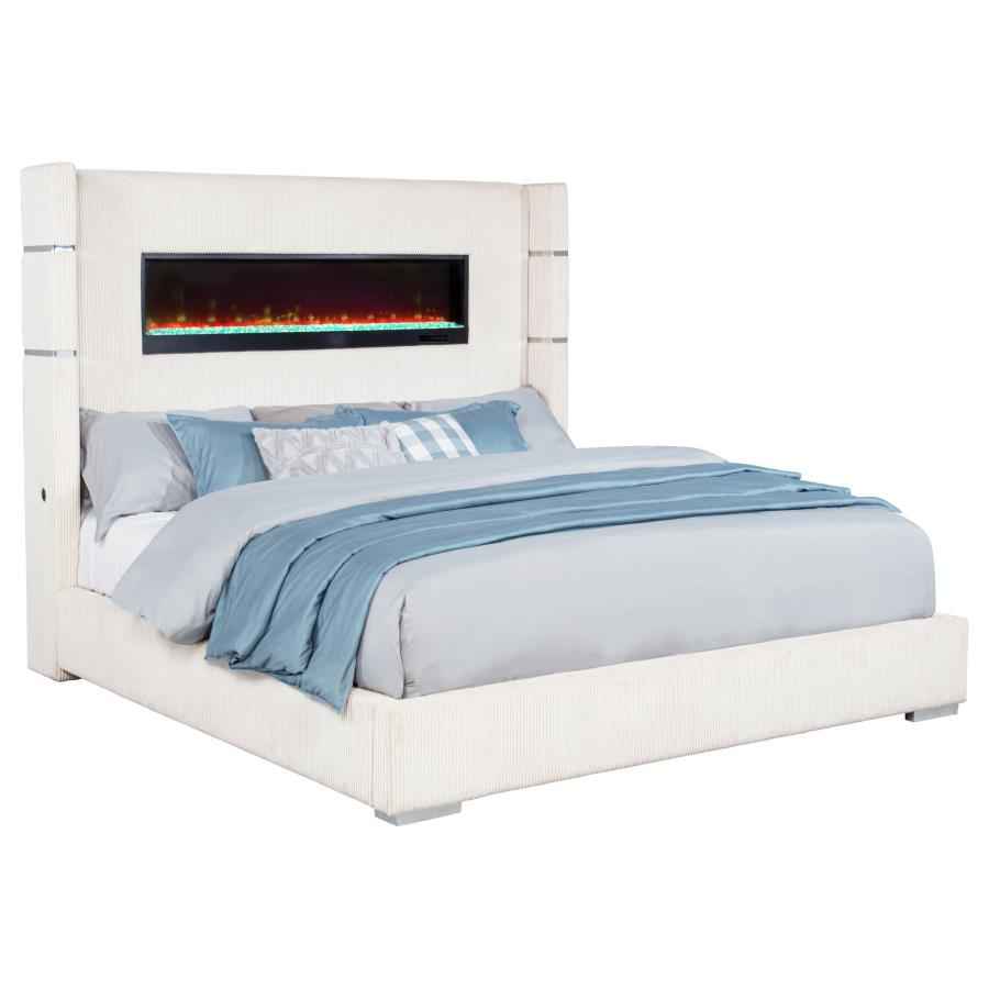 Tisdall Upholstered Eastern King Flame Visualizer Bed Cream - Home & Sleep Outlet