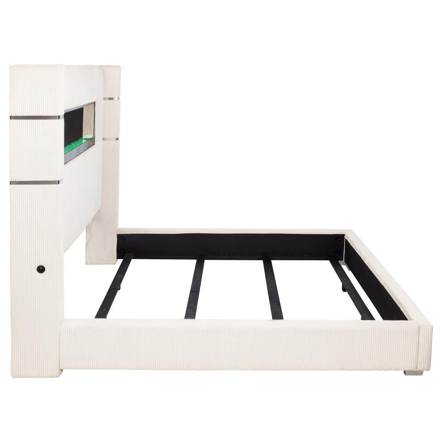 Tisdall Upholstered Eastern King Flame Visualizer Bed Cream - Home & Sleep Outlet