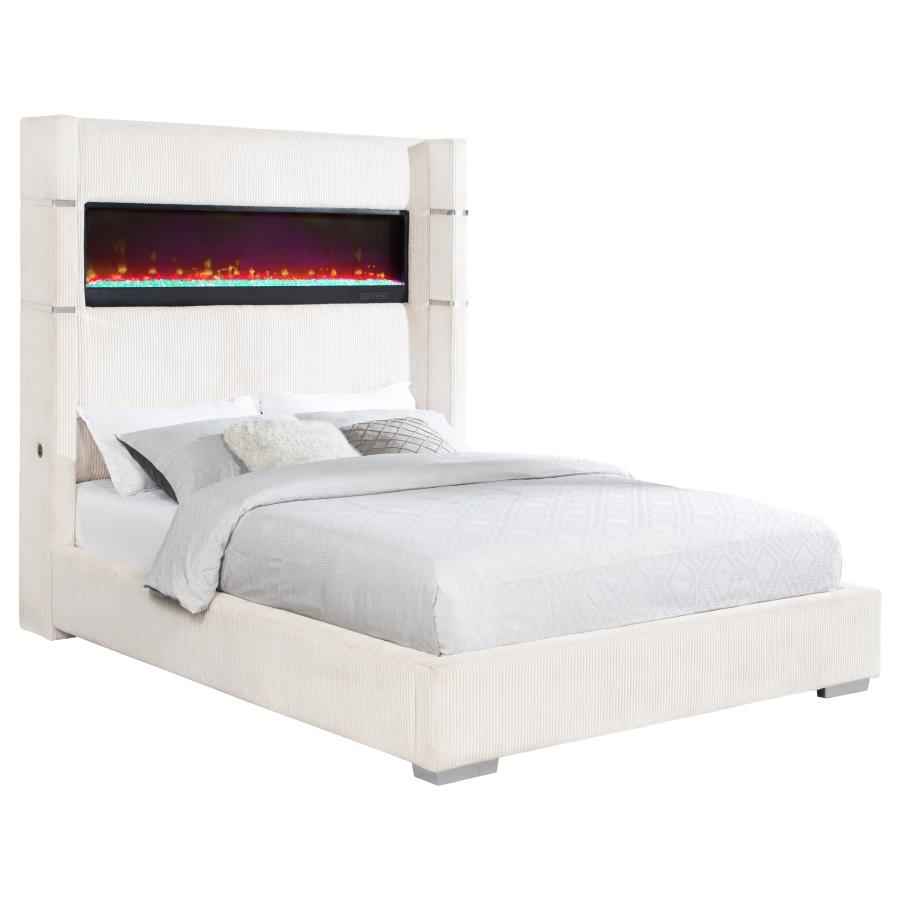 Tisdall Upholstered Cal King Flame Visualizer Bed Cream - Home & Sleep Outlet
