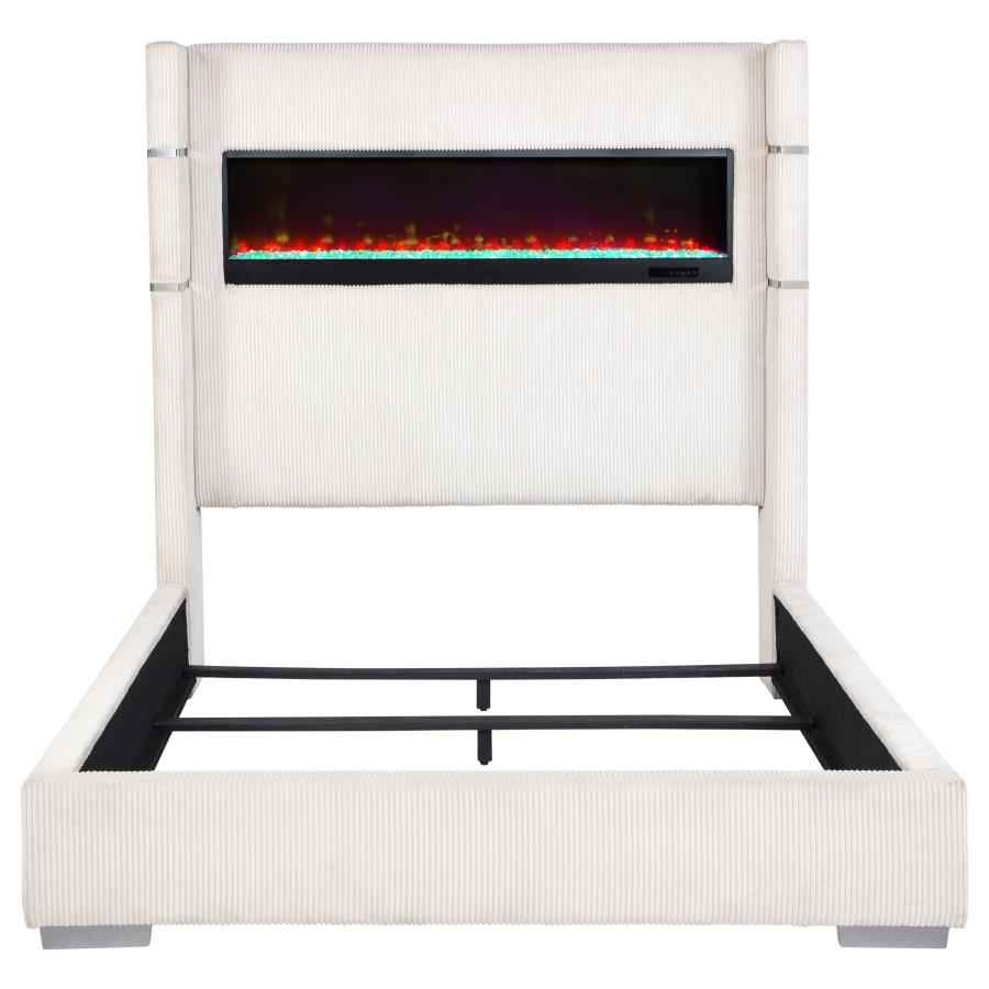 Tisdall Upholstered Cal King Flame Visualizer Bed Cream - Home & Sleep Outlet
