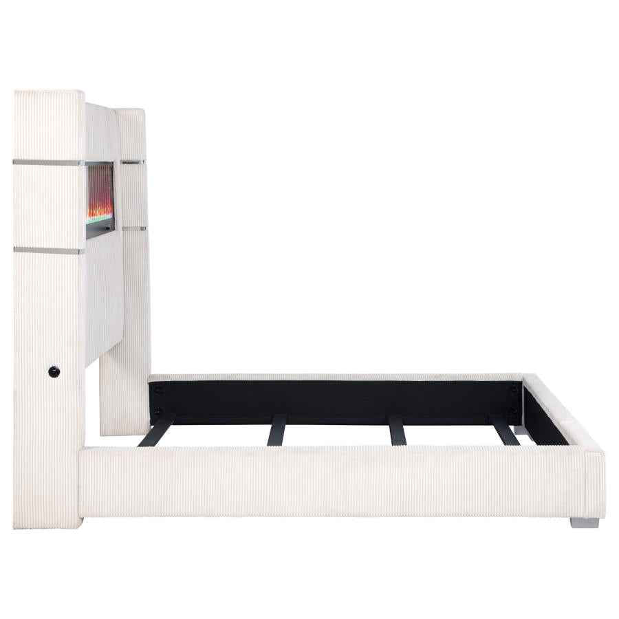 Tisdall Upholstered Cal King Flame Visualizer Bed Cream - Home & Sleep Outlet