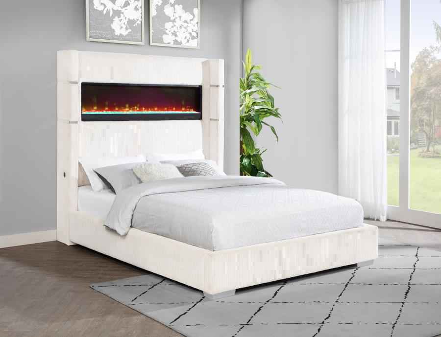 Tisdall Upholstered Queen Flame Visualizer Bed Cream - Home & Sleep Outlet