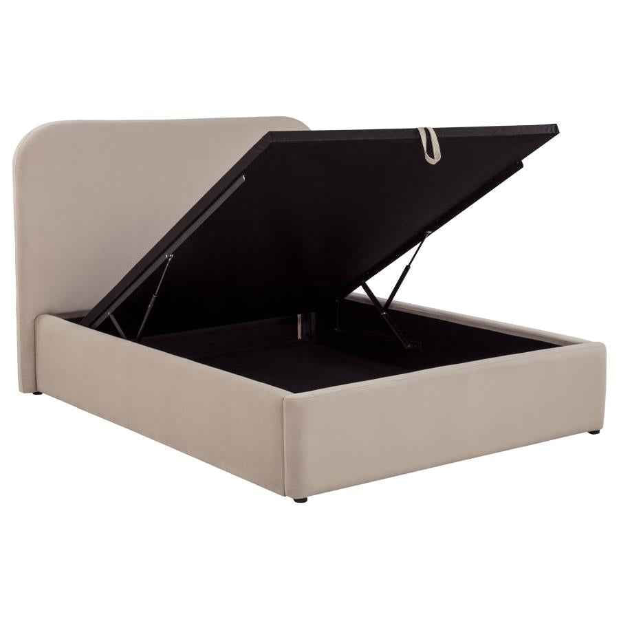 Anders Upholstered Full Storage Lift Platform Bed Beige - Home & Sleep Outlet