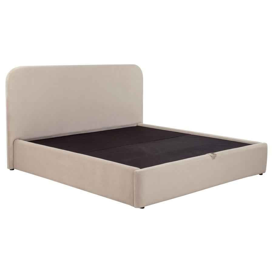 Anders Upholstered Eastern King Storage Lift Platform Bed Beige - Home & Sleep Outlet