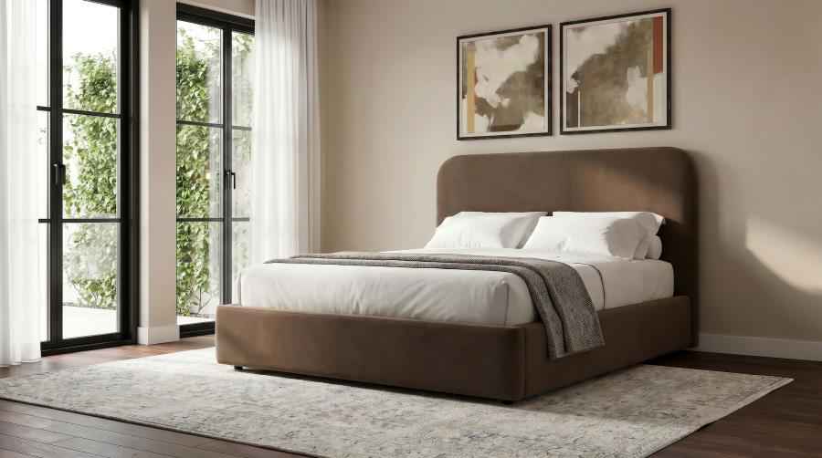 Anders Upholstered Queen Storage Lift Platform Bed Chocolate - Home & Sleep Outlet