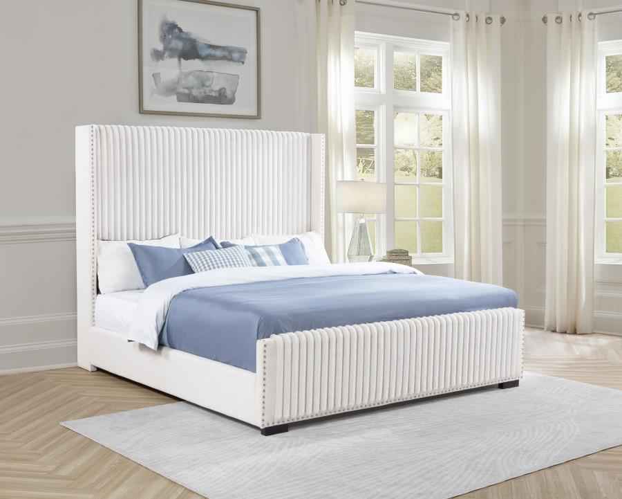 Natasha 65-inch Upholstered Eastern King Wingback Bed Cream - Home & Sleep Outlet