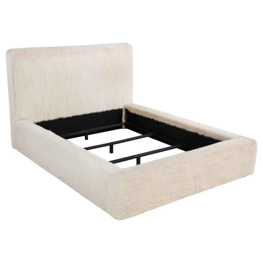 Rebecca Faux Fur Upholstered Queen Bed Cream - Home & Sleep Outlet