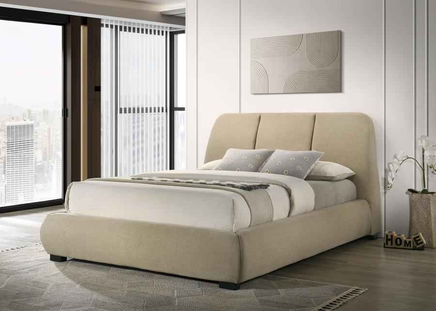 Mokena 46-inch Upholstered Queen Platform Bed Brown