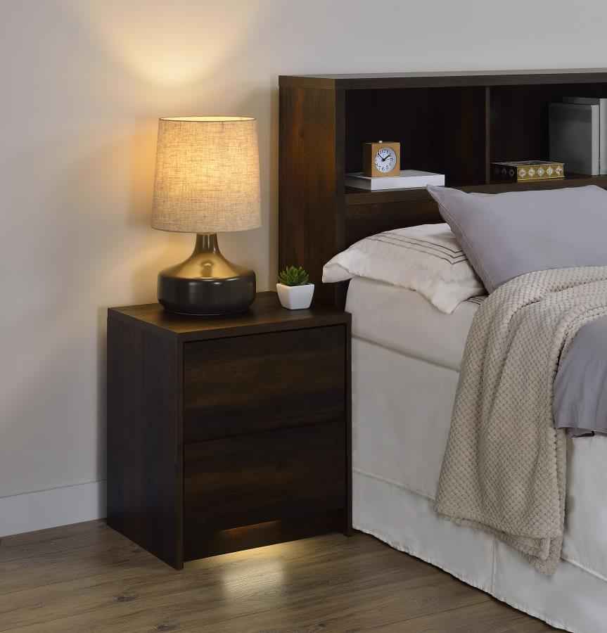 Westpark 2-drawer Nightstand LED Lights and USB Dark Pine