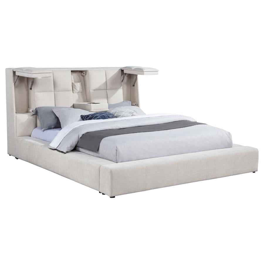 Dreux Upholstered Eastern King Panel Platform Bed Cream