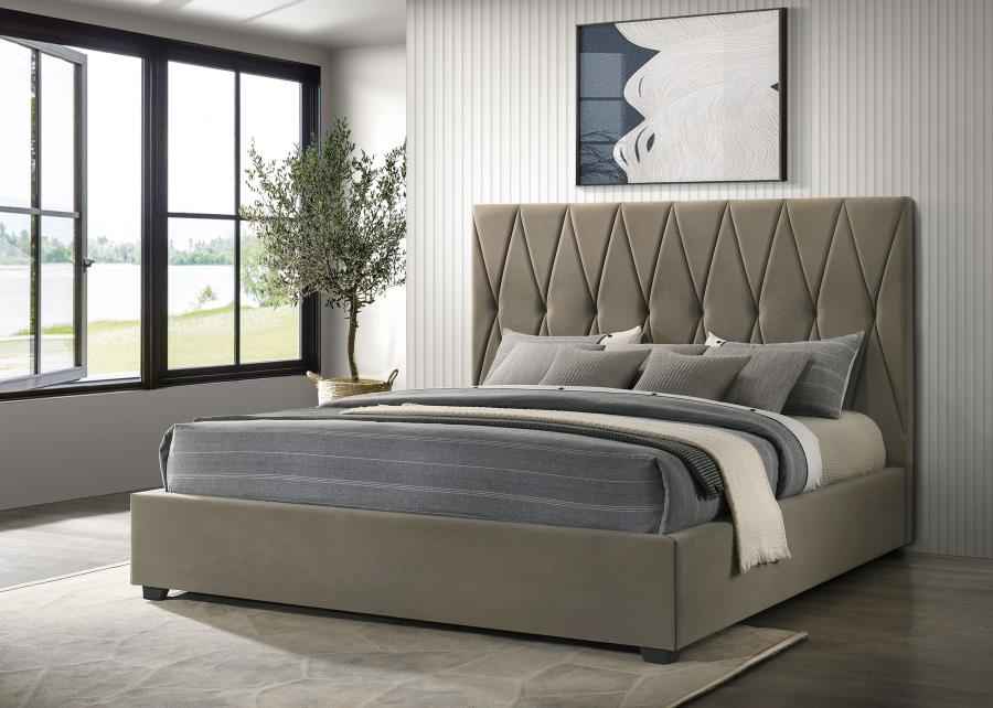 Delsea Upholstered Eastern King Platform Bed Light Brown