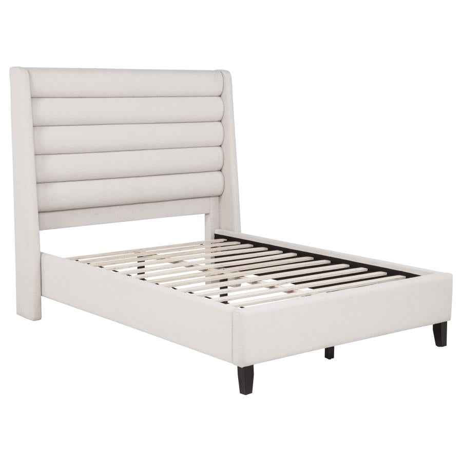 Leslie Upholstered Tufted Full Wingback Platform Bed Beige