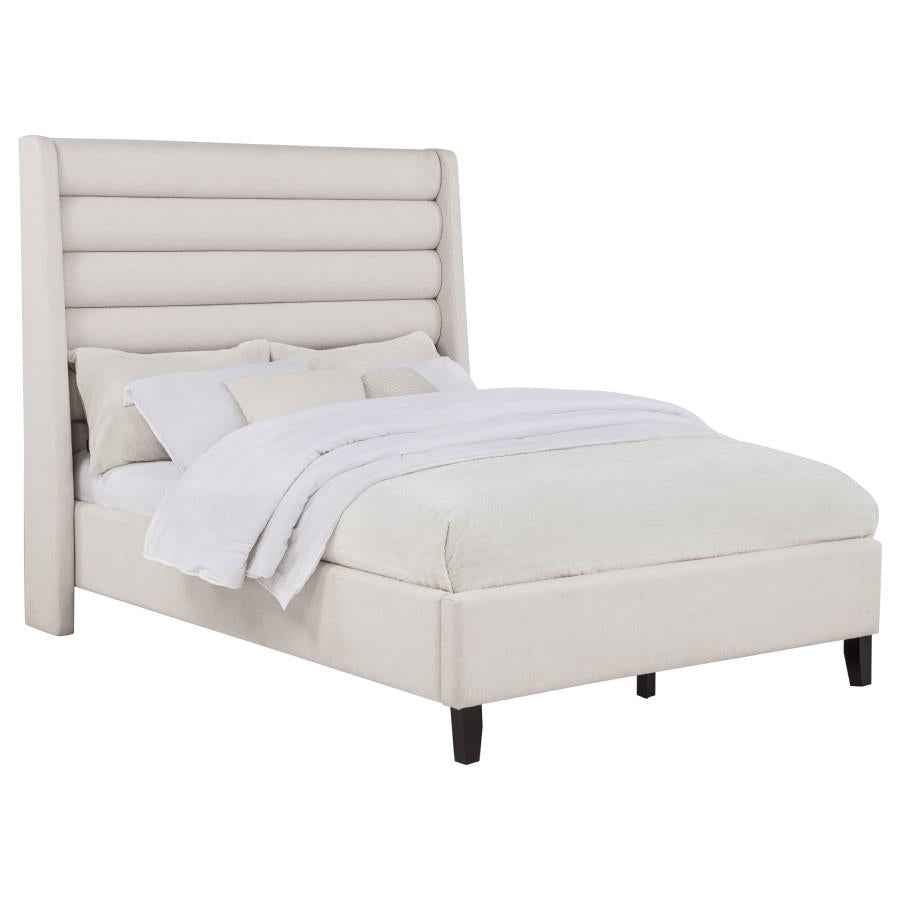 Leslie Upholstered Tufted Full Wingback Platform Bed Beige
