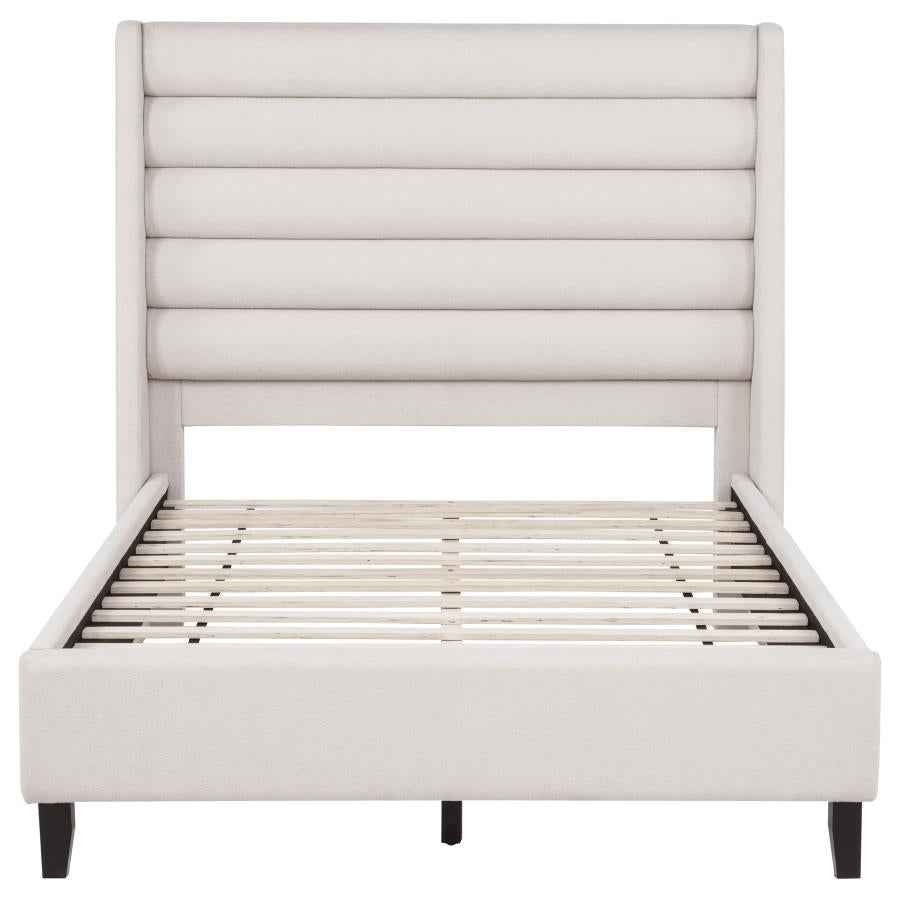 Leslie Upholstered Tufted Full Wingback Platform Bed Beige