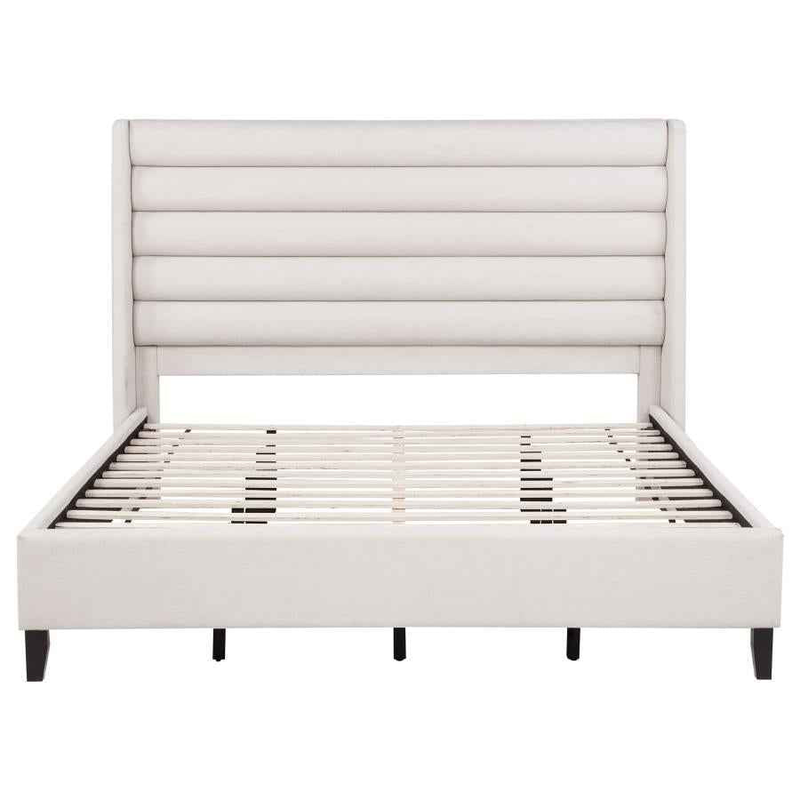 Leslie Upholstered Tufted Eastern King Wingback Platform Bed Beige