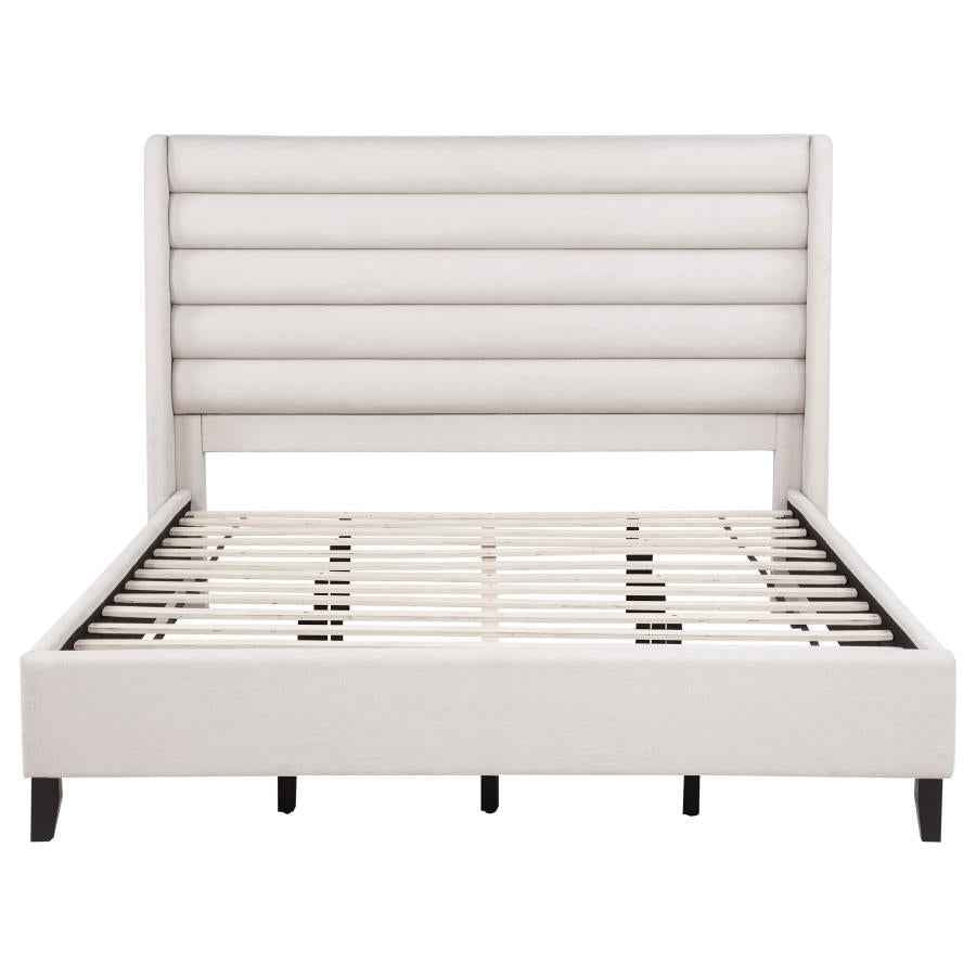 Leslie Upholstered Tufted California King Wingback Platform Bed Beige