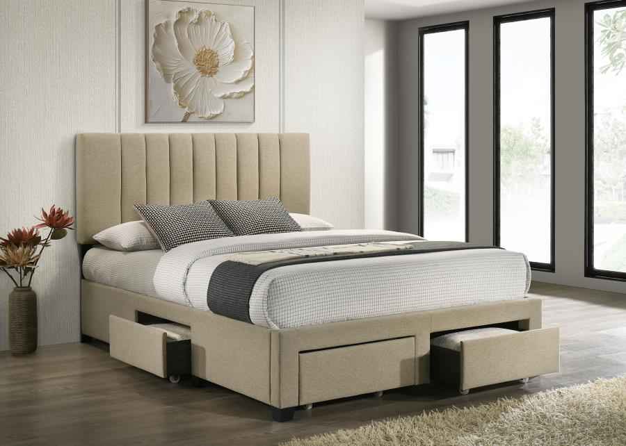 Wheatland 4-drawer Upholstered Queen Storage Bed Light Brown