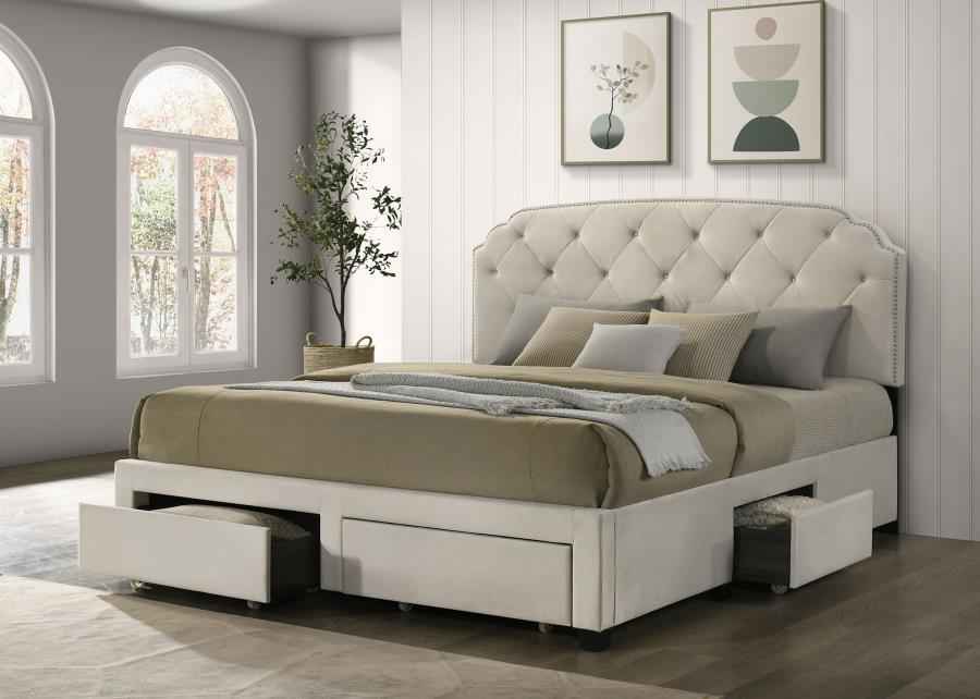 Marianna 4-drawer Upholstered Eastern King Storage Bed Cream